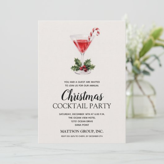 Chic Candy Cane Martini Christmas Cocktail Party 招待状 (スタンド正面)
