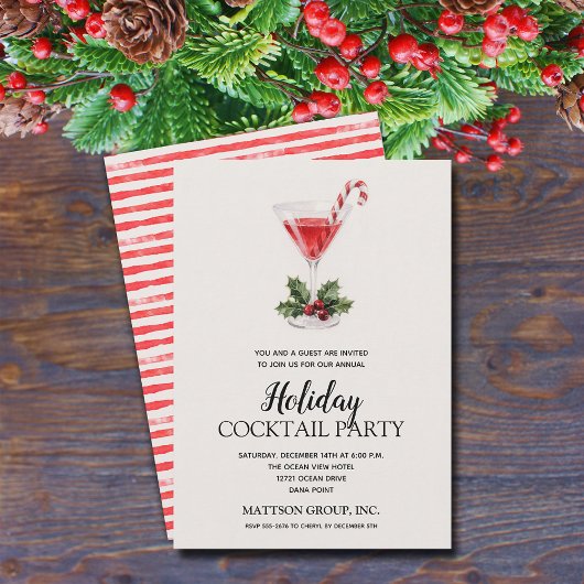 Chic Candy Cane Martini Holiday Cocktail Party 招待状