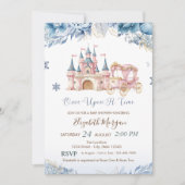 Chic Castle,Carriage Blue Flowers Baby Shower 招待状 (正面)