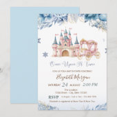 Chic Castle,Carriage Blue Flowers Baby Shower 招待状 (正面/裏面)