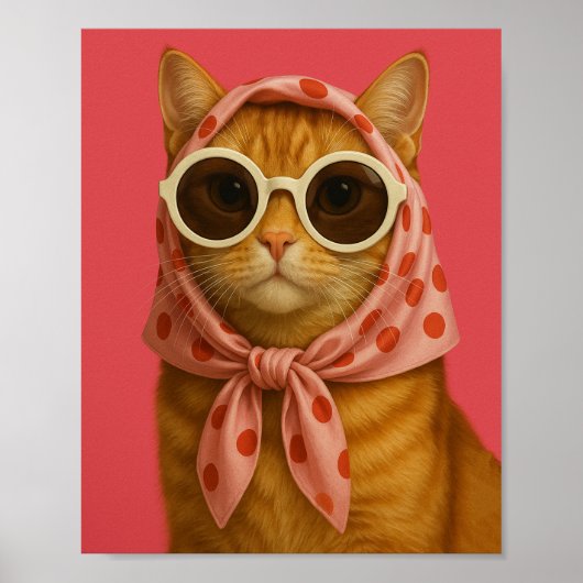 Chic Cat Funny Aesthetic Wall Art Print  ポスター (正面)
