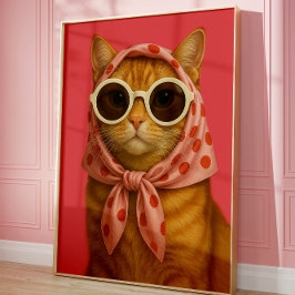 Chic Cat Funny Aesthetic Wall Art Print  ポスター