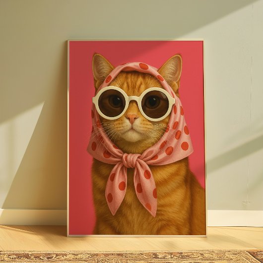Chic Cat Funny Aesthetic Wall Art Print ポスター