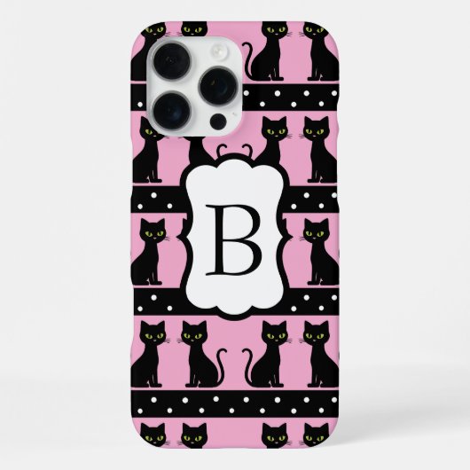 Chic Cat Monogram Pattern Customizable Initial iPhoneケース (裏面)