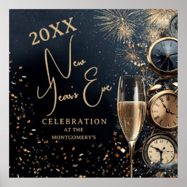 Chic Champagne and Clocks New Year's Eve Party ポスター