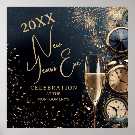 Chic Champagne and Clocks New Year's Eve Party ポスター (正面)