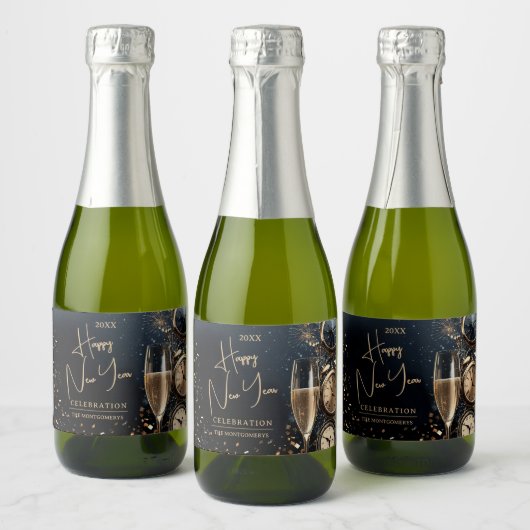 Chic Champagne Happy New Year Mini スパークリングワインラベル (ボトル)