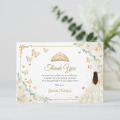 Chic Champagne Ivory Roses Gold Quinceanera サンキューカード (スタンド正面)