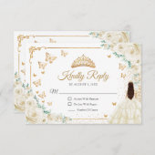Chic Champagne Ivory Roses Gold Quinceanera Reply 出欠カード (正面/裏面)