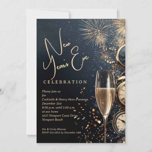 Chic Champagne Time New Year's Eve 招待状 (正面)