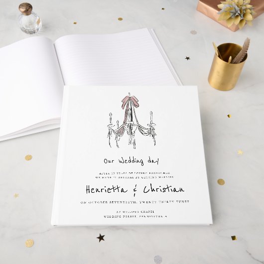 Chic Chandelier Script Wedding Guest Book ゲストブック (正面見開き)