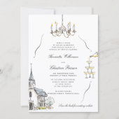 Chic Chapel Sketch Wedding website QR 招待状 (正面)