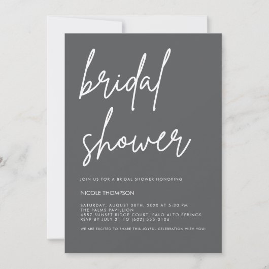 Chic Charcoal Modern Bridal Shower Invitation 招待状 (正面)