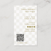 Chic Checker Tan Gold QR Code Boutique Vertical 名刺 (裏面)