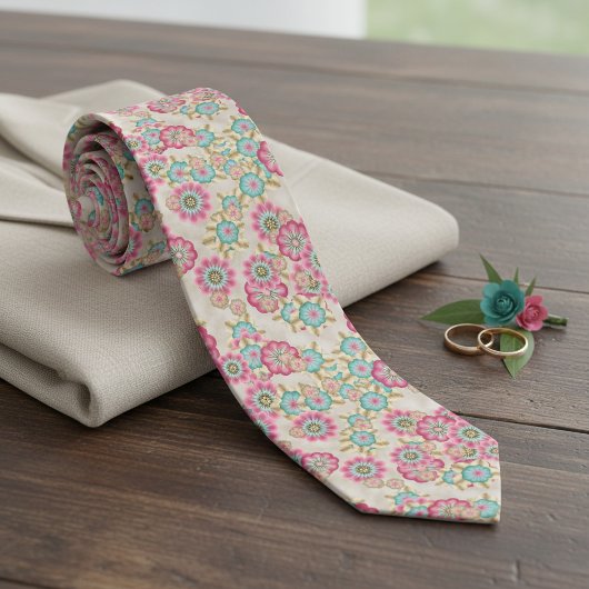 Chic Cherry Blossom Floral Art ネクタイ
