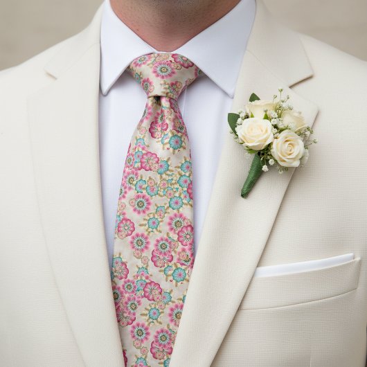 Chic Cherry Blossom Floral Art ネクタイ