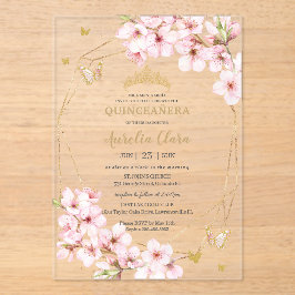 Chic Cherry Blossoms Floral Quinceañera Sweet 16 アクリル招待状