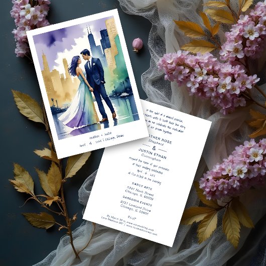 Chic Chicago Iconic Building Colorful Cityscape 招待状