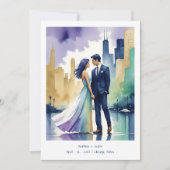 Chic Chicago Iconic Building Colorful Cityscape 招待状 (正面)