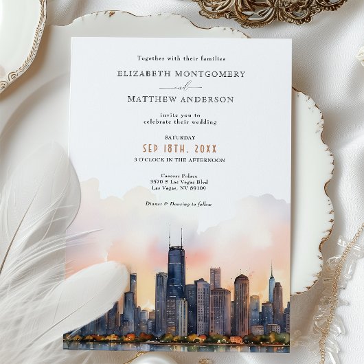 Chic Chicago, Illinois Wedding Invitation 招待状