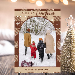Chic Chocolate Buffalo Plaid Snowflakes Christmas シーズンカード