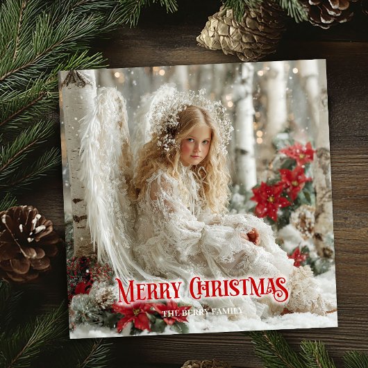 Chic Christmas angel red and gold classic greeting シーズンカード
