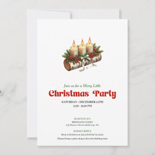 Chic Christmas Candles Pine Wreath Invite Card 招待状 (正面)