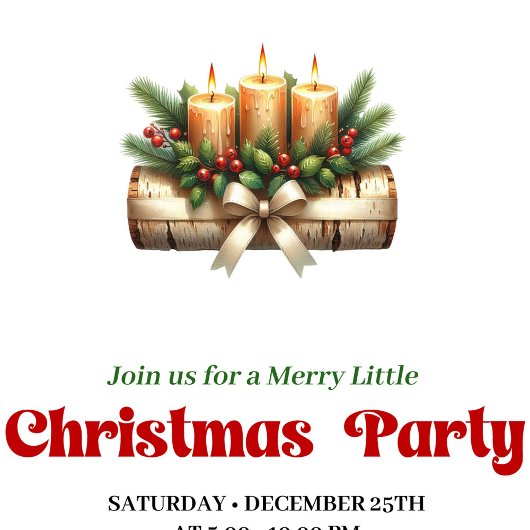 Chic Christmas Candles Pine Wreath Party Invite 招待状