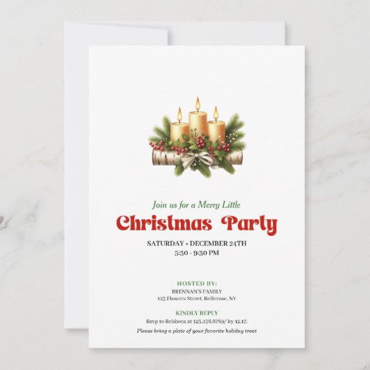 Chic Christmas Candles Pine Wreath Party Invite 招待状 (正面)