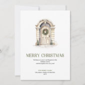 Chic Christmas Door Greeting Card Sage Ivory Gold シーズンカード (正面)