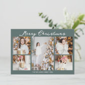 Chic Christmas Family Photo Collage Grey Green シーズンカード (スタンド正面)