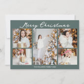 Chic Christmas Family Photo Collage Grey Green シーズンカード (正面)