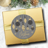 Chic Christmas Ornaments on Grey  ラウンドシール