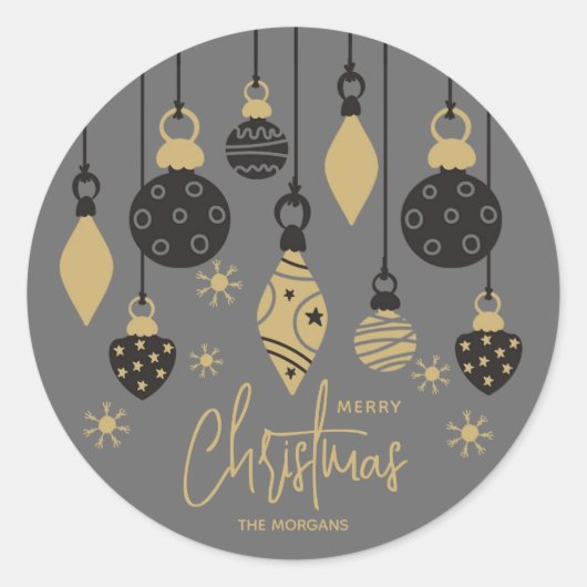 Chic Christmas Ornaments on Grey  ラウンドシール (正面)