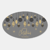 Chic Christmas Ornaments on Grey  楕円形シール (正面)