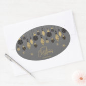 Chic Christmas Ornaments on Grey  楕円形シール (封筒)