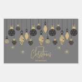 Chic Christmas Ornaments on Grey  長方形シール (正面)