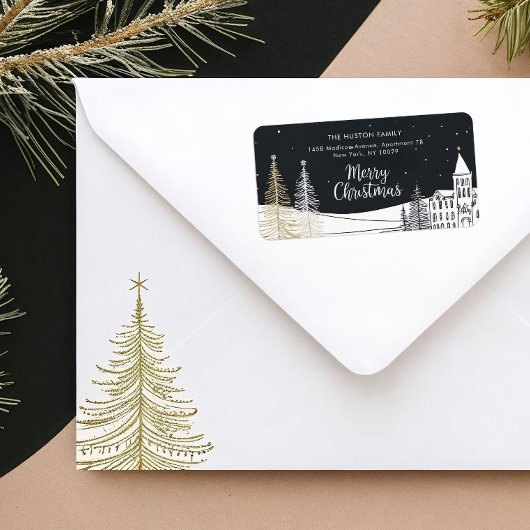 Chic Christmas Scene Return Address Label ラベル