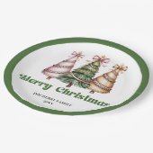 Chic Christmas Tree Editable Name Paper Plates ペーパープレート (アングル)