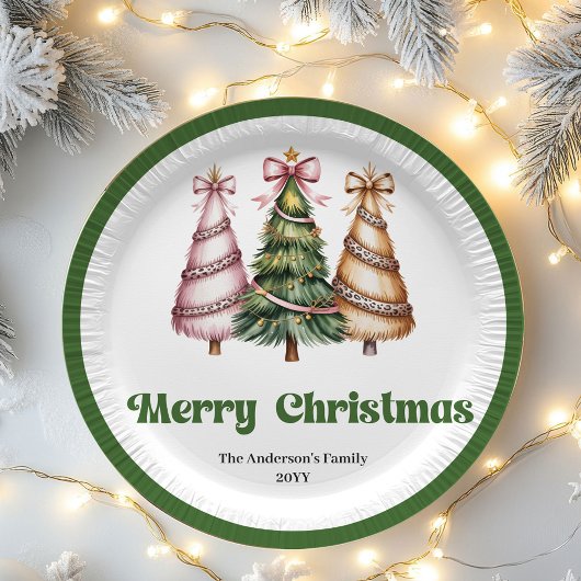 Chic Christmas Tree Editable Name Paper Plates ペーパープレート