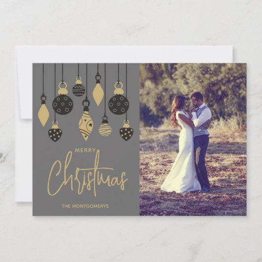 Chic Christmas Tree Ornaments on Grey シーズンカード (正面)