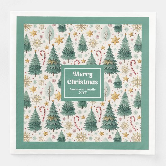 Chic Christmas Trees Earthy Holiday Paper Napkins (正面)