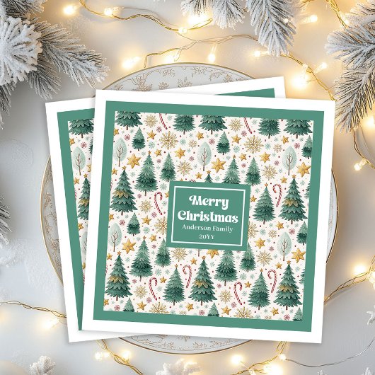 Chic Christmas Trees Earthy Holiday Paper Napkins