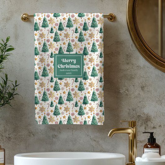 Chic Christmas trees red green festive bath towel バスタオルセット