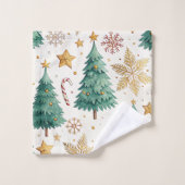 Chic Christmas trees red green festive bath towel バスタオルセット (ウォッシュタオル)