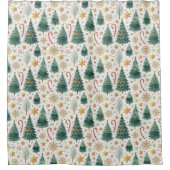 Chic Christmas Trees Watercolor Holiday Curtain シャワーカーテン (正面)
