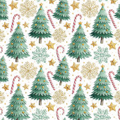 Chic Christmas Trees Watercolor Holiday Curtain シャワーカーテン