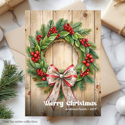 Chic Christmas wreath watercolor festive greeting  シーズンカード