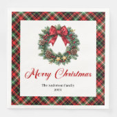 Chic Christmas Wreath with Red Green Plaid Napkins (正面)