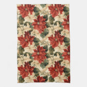 Chic Classic Red and White Poinsettias Christmas  キッチンタオル (縦)